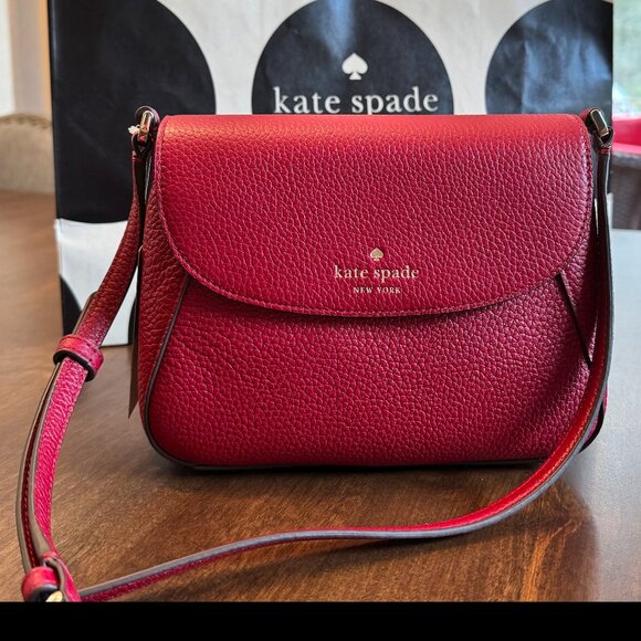 NEW Kate Spade Monica Small Flap Crossbody Bag Red Jam Leather Purse KF364 - Picture 1 of 6